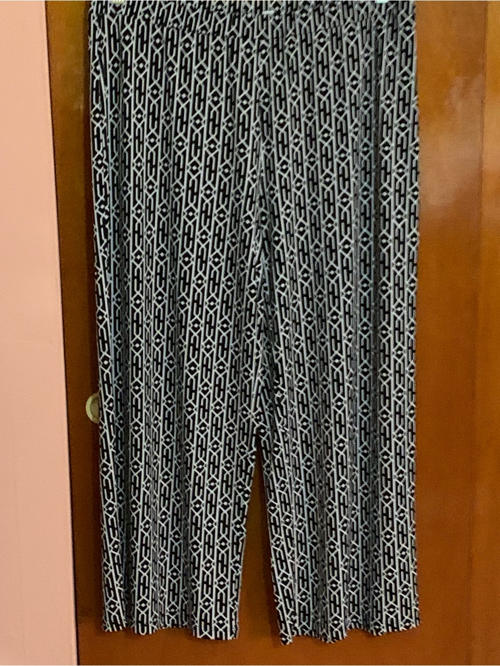 Susan Graver Black And White Geometric Wide-Leg Pants Pl